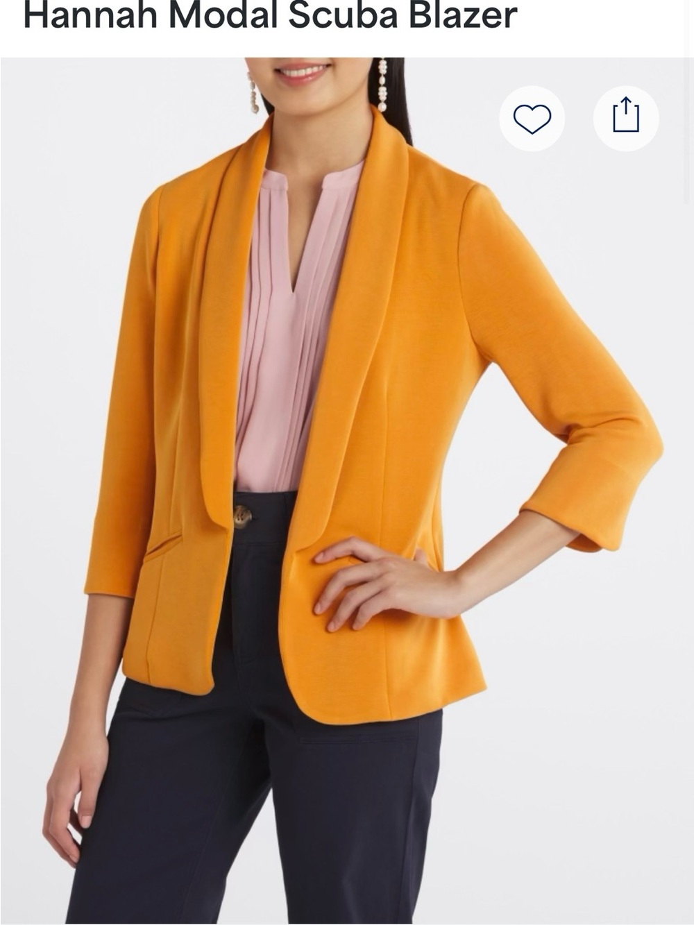 Hannah Shawl Collar Scuba Blazer in Mustard